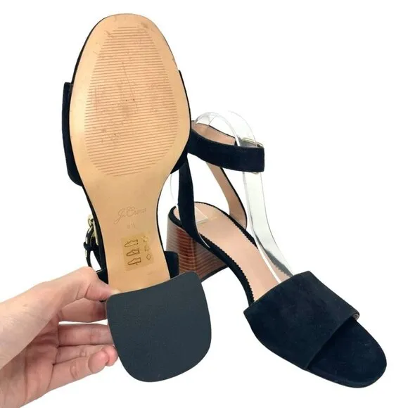 NEW J.Crew Penny Black Suede Block Heeled Sandals Size 9.5