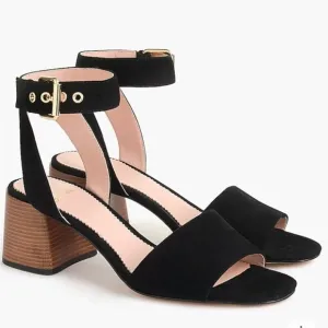 NEW J.Crew Penny Black Suede Block Heeled Sandals Size 9.5