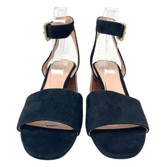 NEW J.Crew Penny Black Suede Block Heeled Sandals Size 9.5
