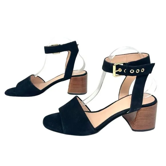 NEW J.Crew Penny Black Suede Block Heeled Sandals Size 9.5