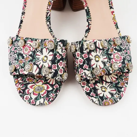 New JCREW Size 6.5 Block Heel Sandals with Gemstones in Liberty Floral