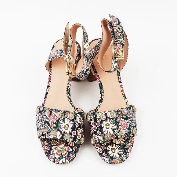 New JCREW Size 6.5 Block Heel Sandals with Gemstones in Liberty Floral