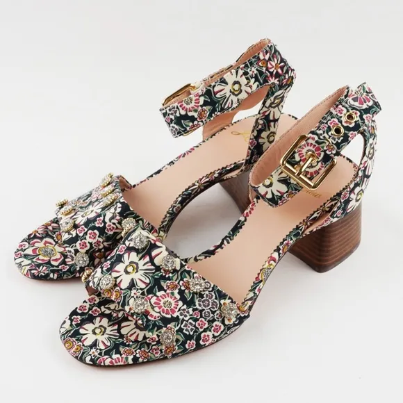 New JCREW Size 6.5 Block Heel Sandals with Gemstones in Liberty Floral