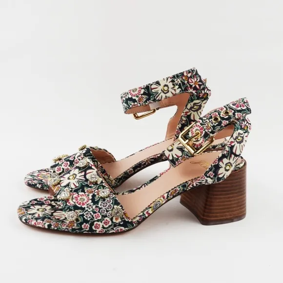 New JCREW Size 6.5 Block Heel Sandals with Gemstones in Liberty Floral