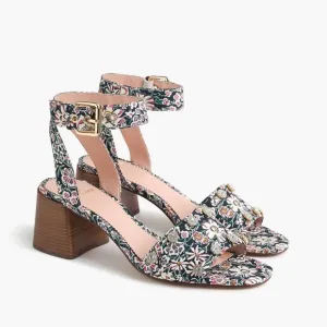 New JCREW Size 6.5 Block Heel Sandals with Gemstones in Liberty Floral