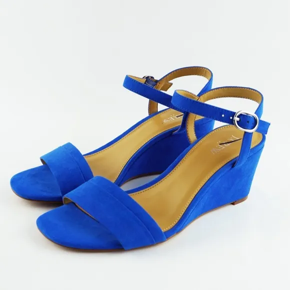 New J.Crew Size 9 Wedge Sandals in Bright Grotto Blue $138 BZ217