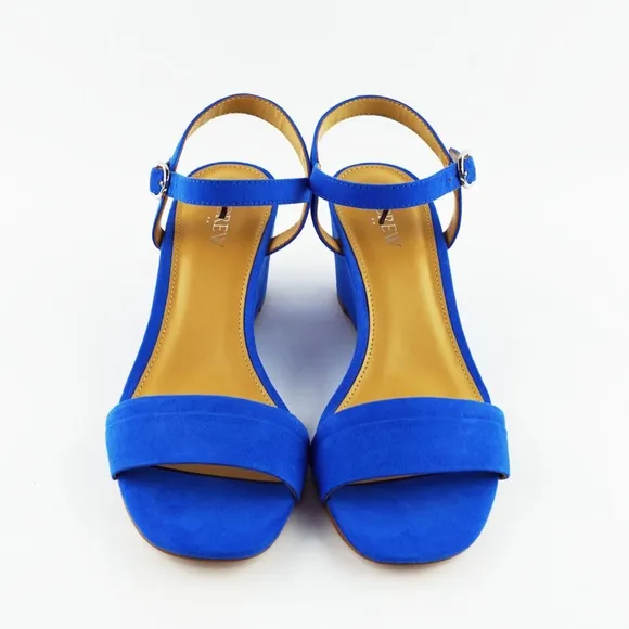 New J.Crew Size 9 Wedge Sandals in Bright Grotto Blue $138 BZ217