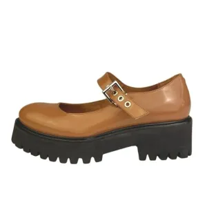 NEW Jeffrey Campbell Mary Jane Brown Tan Leather Buckle Platform Pump Shoes 6.5