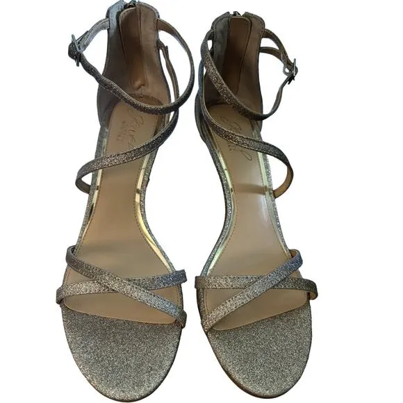 NEW Jewel By Badgley Mischka Devorah Sandals Women's Size 8.5 M Gold Glitter 3&quot;