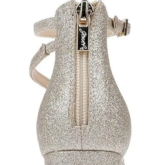 NEW Jewel By Badgley Mischka Devorah Sandals Women's Size 8.5 M Gold Glitter 3&quot;