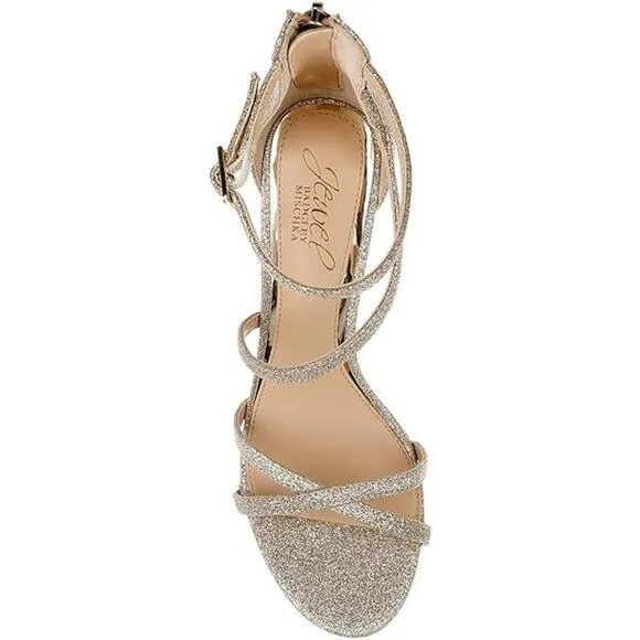 NEW Jewel By Badgley Mischka Devorah Sandals Women's Size 8.5 M Gold Glitter 3&quot;
