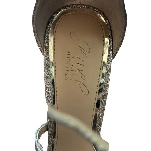 NEW Jewel By Badgley Mischka Devorah Sandals Women's Size 8.5 M Gold Glitter 3&quot;