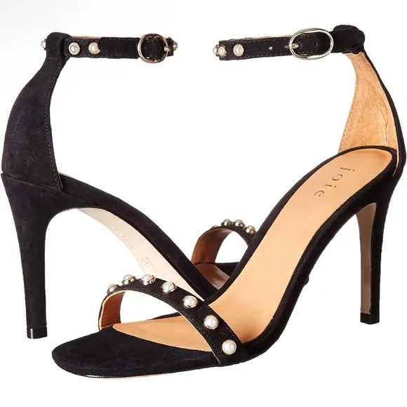 NEW Joie Alana High Heel Sandals Pearl Black Suede Sz. 9.5