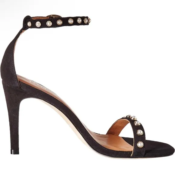 NEW Joie Alana High Heel Sandals Pearl Black Suede Sz. 9.5