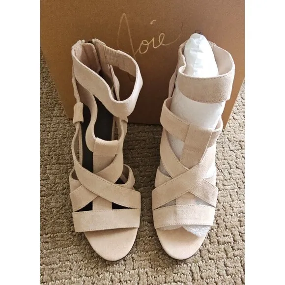 NEW Joie Royce Back Zip Wedge Sandals 40 / 10 Natural Suede Ret. $315