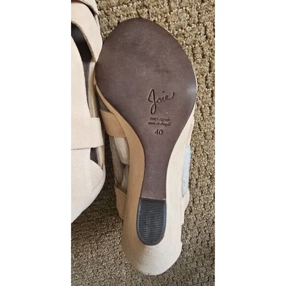 NEW Joie Royce Back Zip Wedge Sandals 40 / 10 Natural Suede Ret. $315