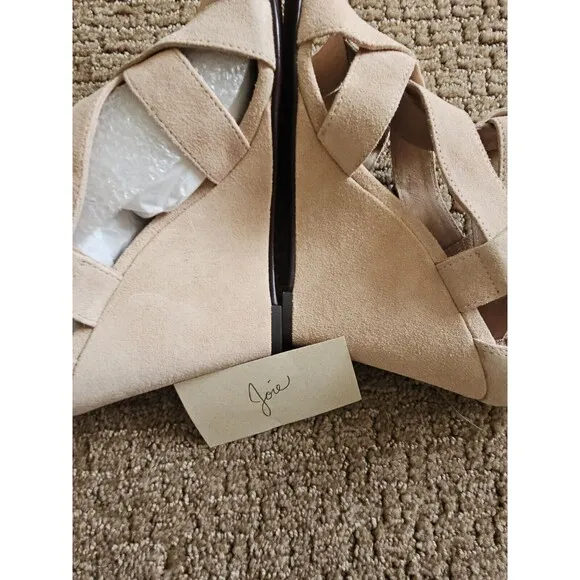 NEW Joie Royce Back Zip Wedge Sandals 40 / 10 Natural Suede Ret. $315