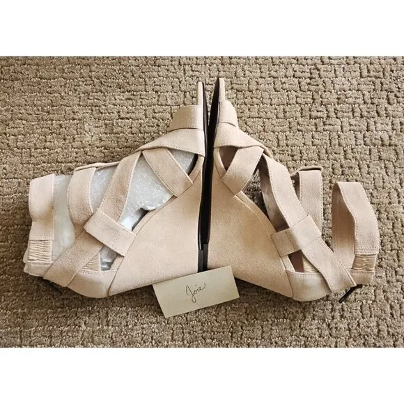 NEW Joie Royce Back Zip Wedge Sandals 40 / 10 Natural Suede Ret. $315