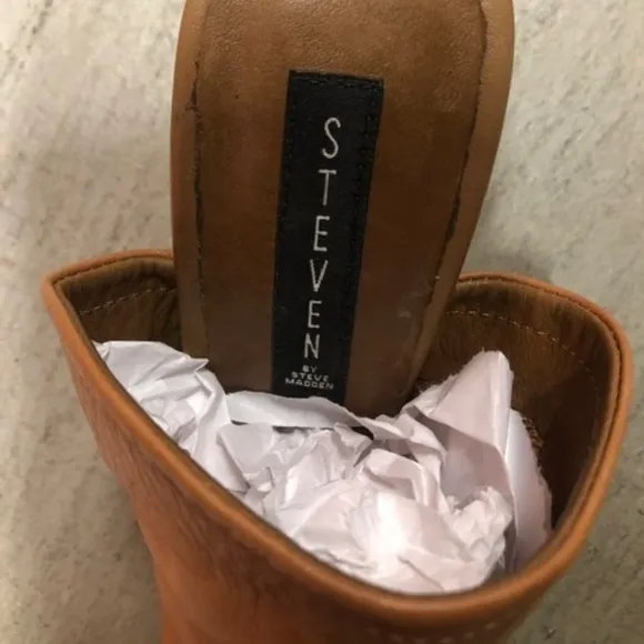New LEATHER Slip on Block Heel Sandals Shoes, 39