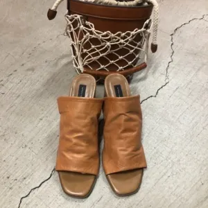 New LEATHER Slip on Block Heel Sandals Shoes, 39