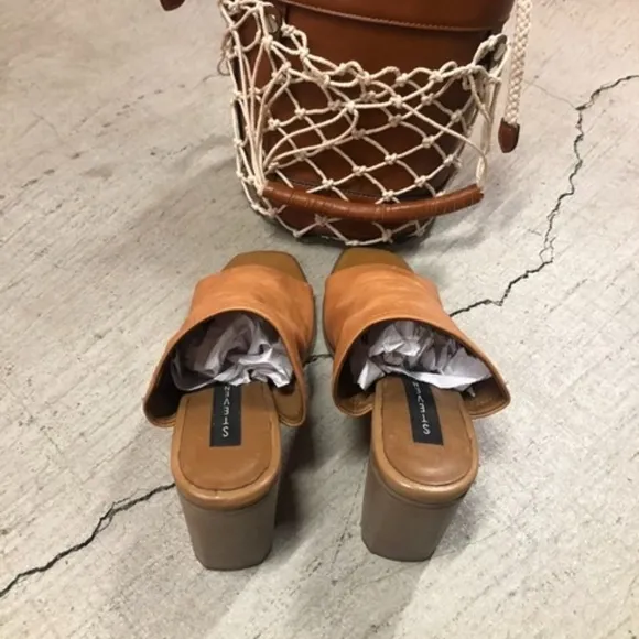 New LEATHER Slip on Block Heel Sandals Shoes, 39