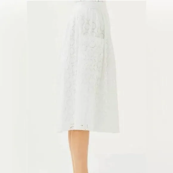 NEW Lilly Pulitzer PIER MIDI SKIRT w SASH Resort White Sunshine EYELET