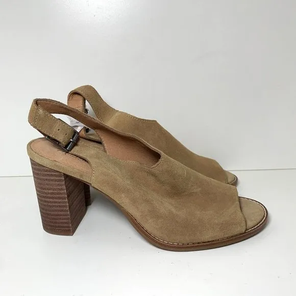 NEW Madewell Cary Suede Heel Open Toe Slingback Block Heel Sandals Tan 11