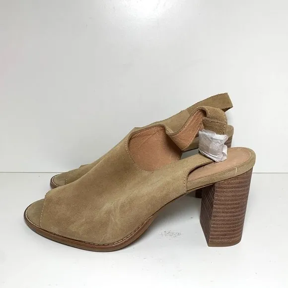 NEW Madewell Cary Suede Heel Open Toe Slingback Block Heel Sandals Tan 11