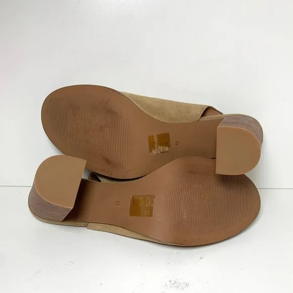 NEW Madewell Cary Suede Heel Open Toe Slingback Block Heel Sandals Tan 11
