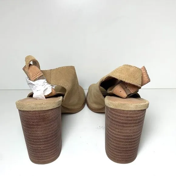 NEW Madewell Cary Suede Heel Open Toe Slingback Block Heel Sandals Tan 11