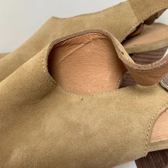 NEW Madewell Cary Suede Heel Open Toe Slingback Block Heel Sandals Tan 11