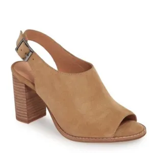 NEW Madewell Cary Suede Heel Open Toe Slingback Block Heel Sandals Tan 11