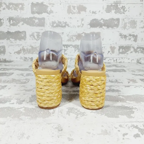 NEW Mia Felicity Raffia Double Band Block Heel Sandals in Natural D290