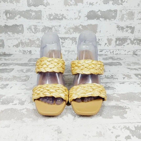 NEW Mia Felicity Raffia Double Band Block Heel Sandals in Natural D290