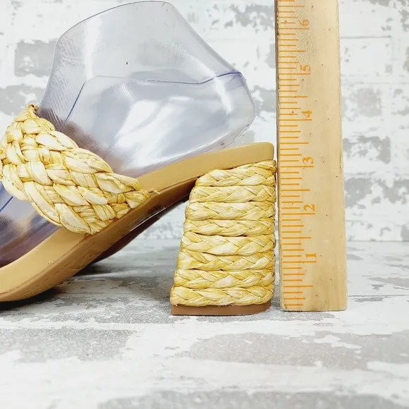 NEW Mia Felicity Raffia Double Band Block Heel Sandals in Natural D290