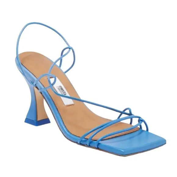 New MIISTA Sally Thin Straps Square Toe Sculptural Heel Sandals in Blue Size 36