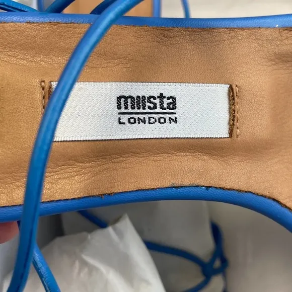 New MIISTA Sally Thin Straps Square Toe Sculptural Heel Sandals in Blue Size 36
