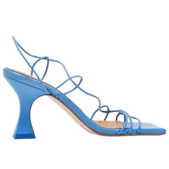 New MIISTA Sally Thin Straps Square Toe Sculptural Heel Sandals in Blue Size 36