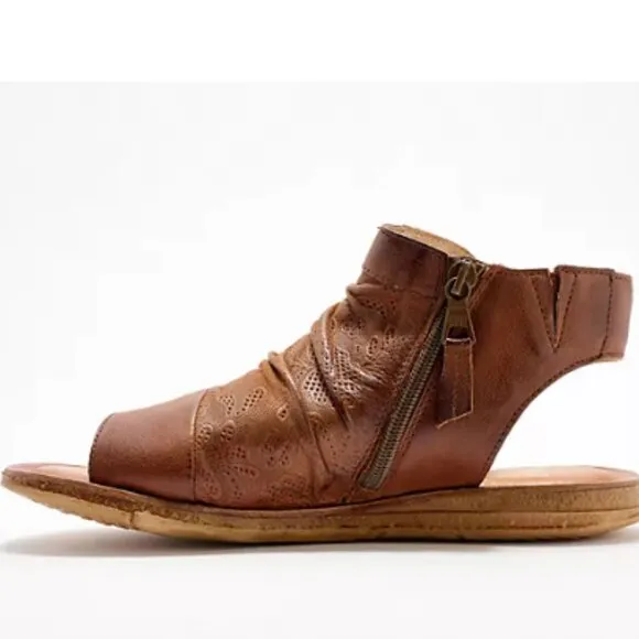 New Miz Mooz Leather Ruched Sandals Flaire Brandy  (251)
