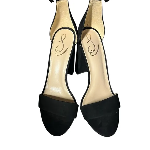 🌻NEW NWOT Sam Edelman Black Suede Leather &quot;Yaro&quot; Block Heel Sandals Size 10