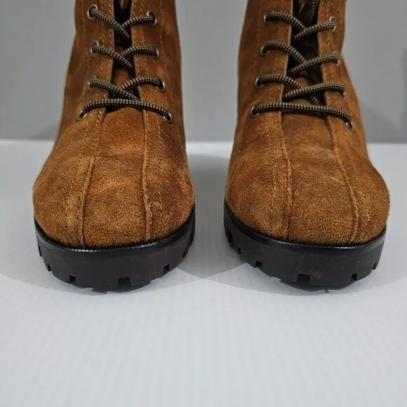 NEW Paige Christie Heeled Ankle Boot Lace Up Brown Suede Size 8.5