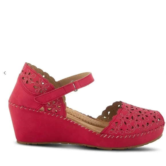 NEW Patrizia by Spring Shop Gennina Drd Red Eyelet Wedge Mary Jane Shoes 10.5/11