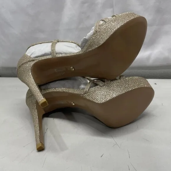 NEW Pelle Moda Oneda Platform Heels Platinum Gold Metallic Size 8.5