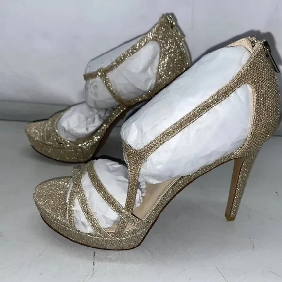 NEW Pelle Moda Oneda Platform Heels Platinum Gold Metallic Size 8.5