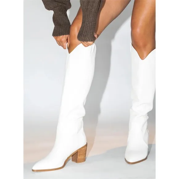 New Princess Polly Billini Novena faux leather white cowboy boots Size 10