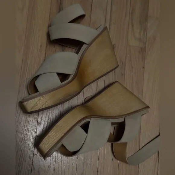 NEW Rag &amp; Bone Santiago 104MM Suede Wedge Sandals in Dune Size 11