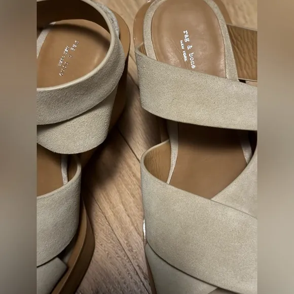 NEW Rag &amp; Bone Santiago 104MM Suede Wedge Sandals in Dune Size 11