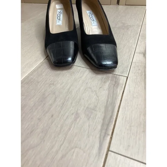 New Rangoni Dress Pumps Mid Heels Suede Leather Black 8 8.5 9 AA N NARROW ITALY