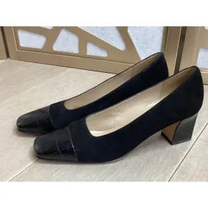 New Rangoni Dress Pumps Mid Heels Suede Leather Black 8 8.5 9 AA N NARROW ITALY