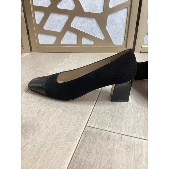 New Rangoni Dress Pumps Mid Heels Suede Leather Black 8 8.5 9 AA N NARROW ITALY